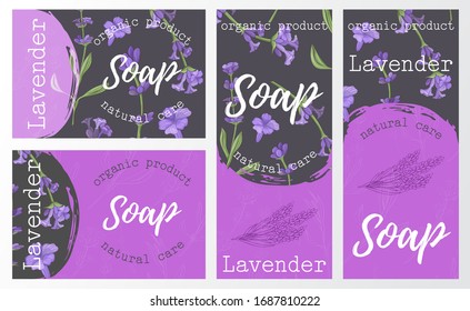 Verpacken von Naturseife mit Lavendel. Bio-kosmetische natürliche Seife. Vektorillustration handgezeichnet. Design für natürliche und organische Kosmetika, Gesundheitsprodukte.