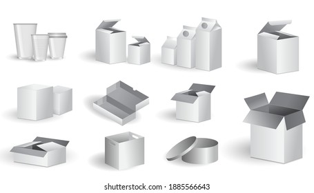 set of packaging paper cup carton or food and drink cardboard package or package box product concept. eps 10 vector