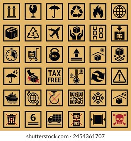 Set of packaging signs and symbols