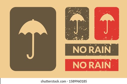 Set of packaging symbols consist of keep dry symbol for packaging warning. This keep dry icon using cardboard. Icon keep dry umbrella for packaging system, care packages icon and keep dry warning.