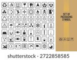 Set of Packaging Symbols. Handbook general symbols. Common packaging, warning symbol set. Handle with care