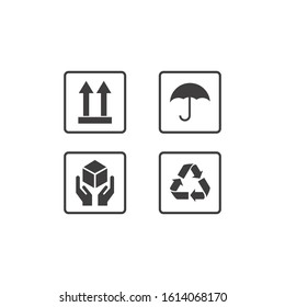 Set Of Packaging Symbols including fragile protected from moisture and other signs. Can be used on the packaging.