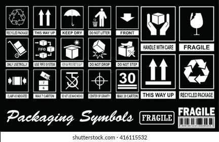 Set Of Packaging Symbols on black background
