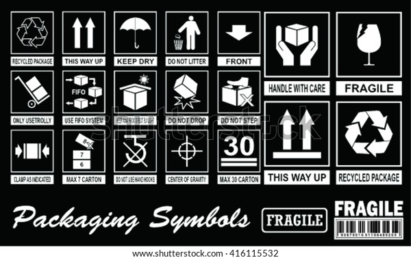 Set Packaging Symbols On Black Background Stock Vector (Royalty Free ...