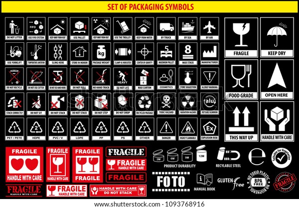 Set Packaging Symbols Tableware Plastic Fragile Stock Vector (Royalty ...