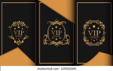 Set of packaging templates with design element ornament, label, logo. made with golden luxury flower on ornament background