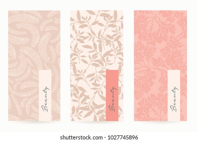 A Set Of Packaging Templates With Different Floral Texture For Luxury Products. Design Template Of Leaflet Cover, Flayer, Card For The Hotel, Beauty Salon, Spa, Restaurant, Club. Vector Illustration