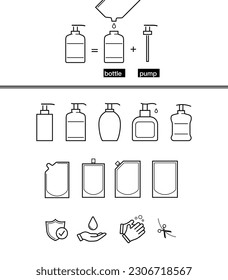 A set of packing icons for the filling process. Vector illustration isolated on white background. Easy to use for presentation your product, design. Editable stroke outline. EPS10.	