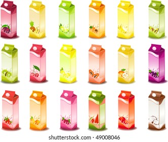 Set of packing milky products with fruit - vector illustration