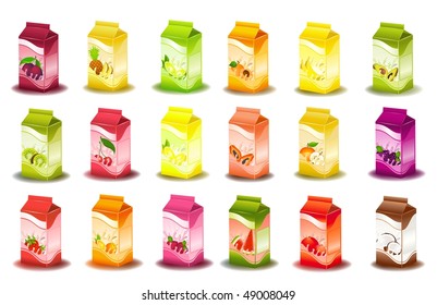 Set of packing milky products with fruit - vector illustration
