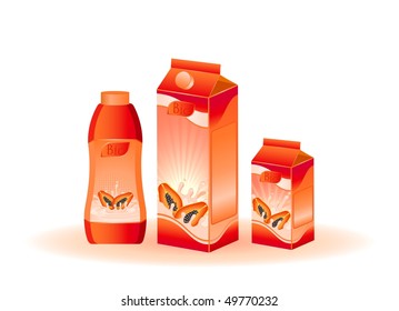 Set of packing milky products with fruit - vector illustration