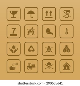 Set of packing symbols icon for box on cardboard color background vector illustrationeps 10