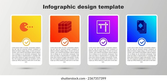 Legen Sie Pacman mit Eis-, Zauberwürfel, Bingo- und Spielkarten. Infografik-Vorlage für Unternehmen. Vektorgrafik