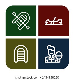 Set of paddle icons such as Inflatable boat, Canoe, Table tennis , paddle