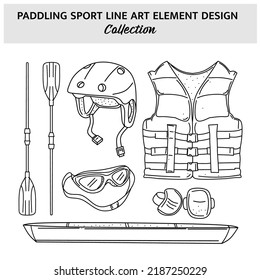 Set of Paddling equipment hand drawn vector illustration. Sports icon design template.