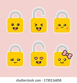 set padlock cute character sticker illustration vector design
