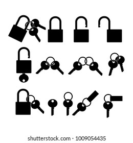 Set of padlock and key icon on transparent background
