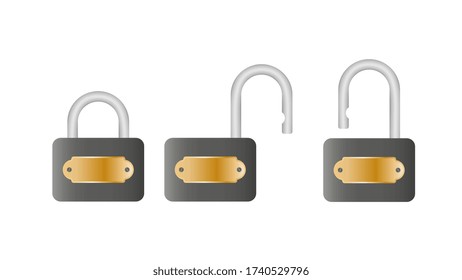 Set padlock. Open and closed padlock. Isolated on a white background. Vector.