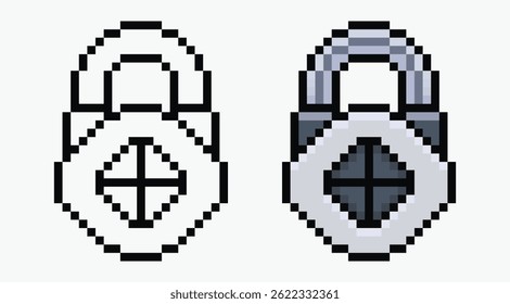 Establecer Ilustración vectorial de icono de arte de píxeles de candado.