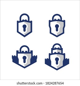 Set of Padlock in shield castle shape logo icon of safety guard secure and protection