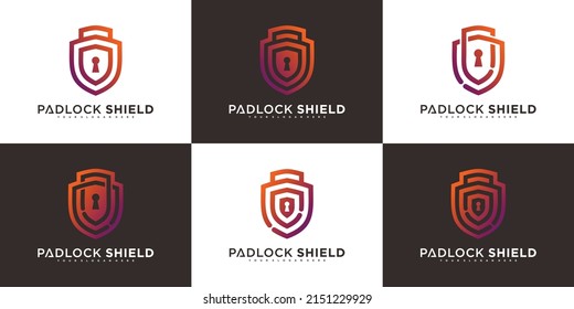 Set of Padlock and shield combination logo for safety inspiration logo Premium Vector
