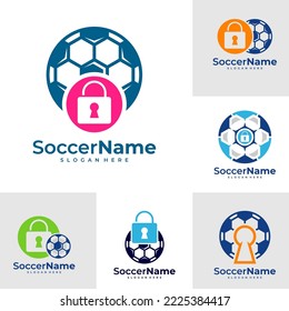 Set of Padlock Soccer logo template, Football Padlock logo design vector