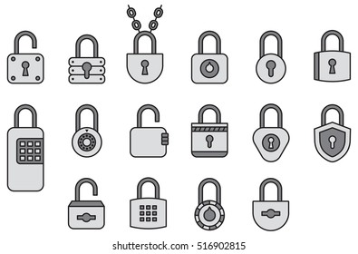 Set of Padlocks Filled Line icons