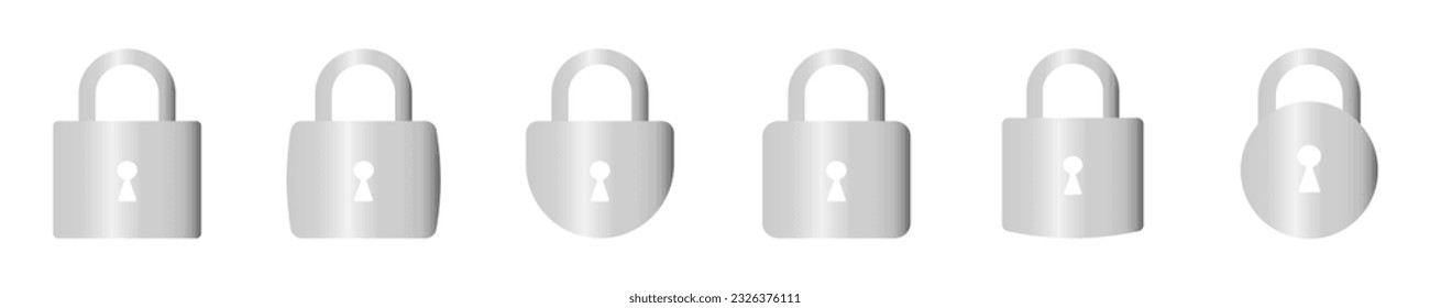 Set von Padlocks Vektorsymbol gesetzt. Realistisches Metallschloss mit Schlüsselloch. Silber Stahl verschlossenes Schloss. Schutzsymbol.