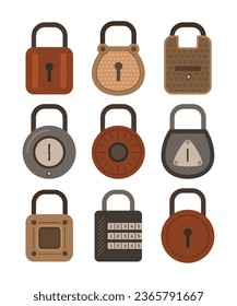 Set von Padlocks Vintage Style Flat Design Element Illustration