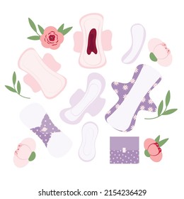 Set of pads for the menstrual period. Eco Feminine hygiene item.