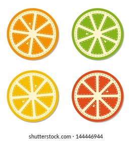 Set of pads under mugs in forms of slices citrus.