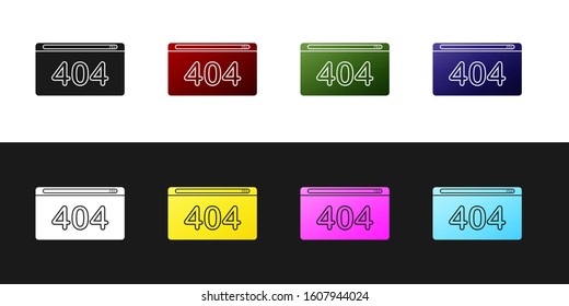 Set Page with a 404 error icon isolated on black and white background. Template reports that the page is not found.  Vector Illustration