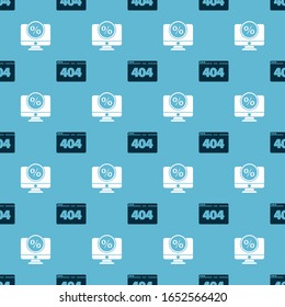 Set Page with a 404 error and Percent discount and monitor on seamless pattern. Vector