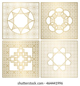 Set of page background decorations. Golden cover templates for greeting cards.