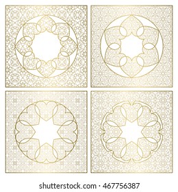 Set of page background decorations. Golden cover templates for greeting cards.
