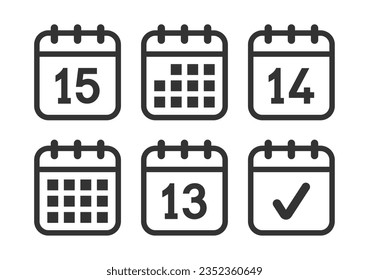 Set of page calendar icon vector illustration.Days, date page icon and mark done.Calendar symbol.