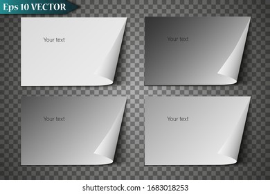 Set of page curl with shadow on a sheet of paper transparent background, design element for advertising and advertising messages, isolated white background. EPS 10 vector illustration.