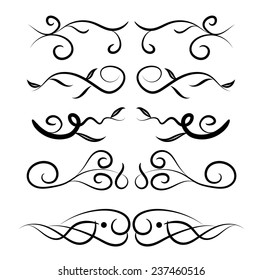 Set of page decoration line drawing design elements vintage dividers in black color. Vector illustration. Isolated on white background. Can use for birthday card, wedding invitations.