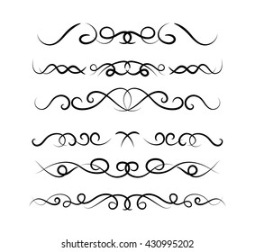 Set of page decoration line drawing design wedding elements vintage dividers in black color. Vector illustration. Isolated on white background. Can use for birthday card, wedding invitations. 