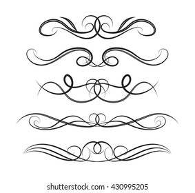 Set of page decoration line drawing design wedding elements vintage dividers in black color. Vector illustration. Isolated on white background. Can use for birthday card, wedding invitations. 