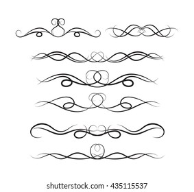 Set of page decoration line drawing design wedding elements vintage dividers in black color. Vector illustration. Isolated on white background. Can use for birthday card, wedding invitations. 
