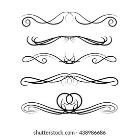 Set of page decoration line drawing design wedding elements vintage dividers in black color. Vector illustration. Isolated on white background. Can use for birthday card, wedding invitations. 