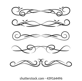 Set of page decoration line drawing design wedding elements vintage dividers in black color. Vector illustration. Isolated on white background. Can use for birthday card, wedding invitations. 