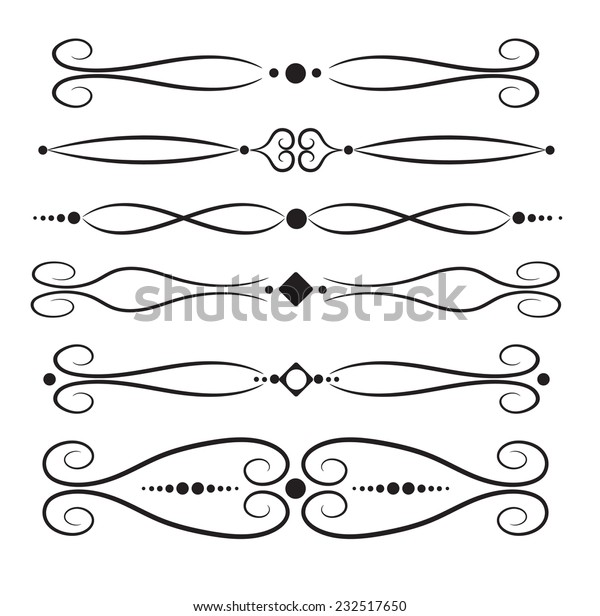 Set of page\
decoration line drawing design elements vintage dividers in black\
color. Vector illustration. Isolated on white background. Can use\
for birthday card, wedding\
invitations.