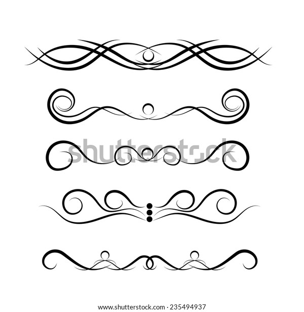 Set of page
decoration line drawing design elements vintage dividers in black
color. Vector illustration. Isolated on white background. Can use
for birthday card, wedding
invitations.