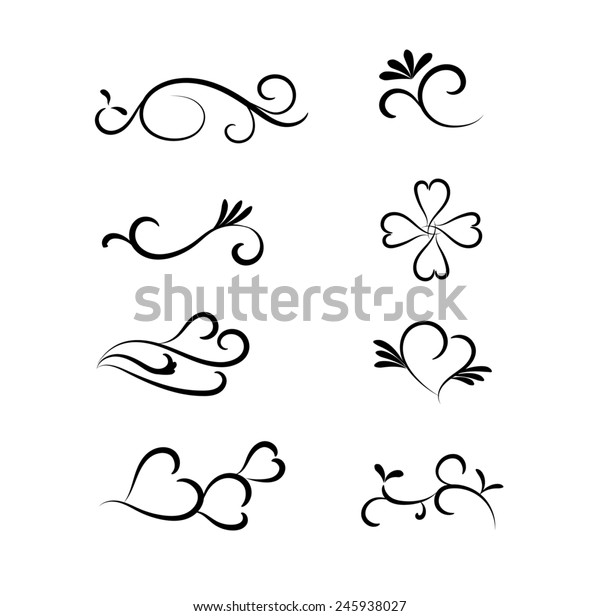 Set of page
decoration line drawing design elements vintage dividers in black
color. Vector illustration. Isolated on white background. Can use
for birthday card, wedding invitations.
