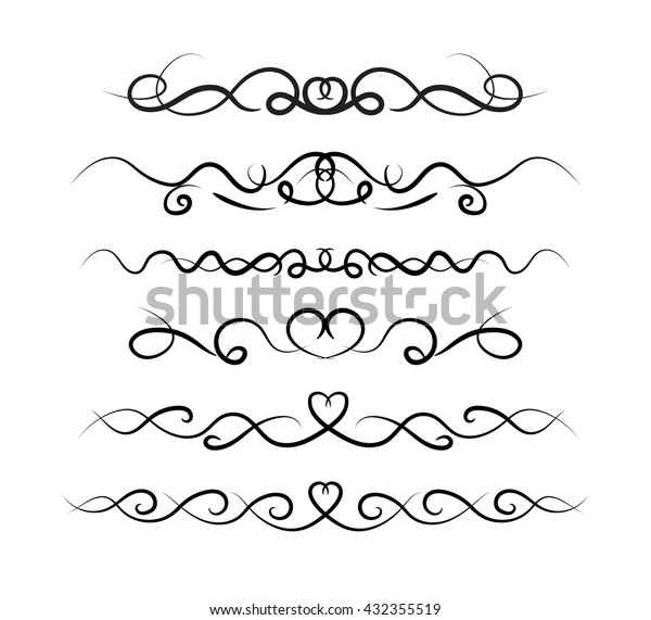 Set of page decoration line drawing design wedding\
elements vintage dividers in black color. Vector illustration.\
Isolated on white background. Can use for birthday card, wedding\
invitations. 