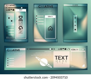 Set of page design templates for business projects. Shades of green gradient 