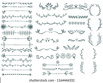 Set of page dividers. Hand drawn sketched. Vector Illustration.
