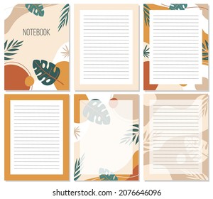 Set of page templates. Abstract Backgrounds for notebooks, notepads, diaries. Cute floral Vector design in modern colors.
